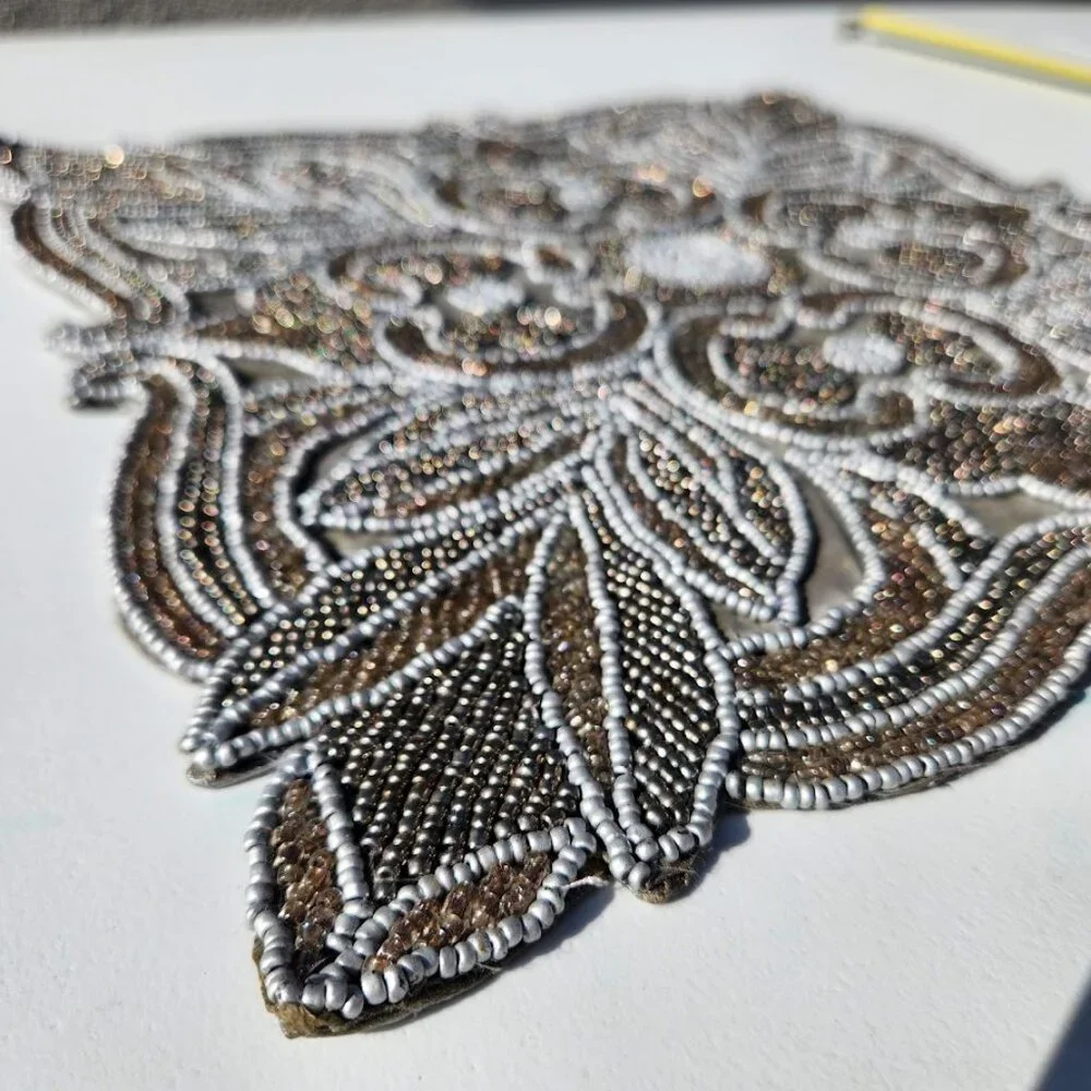Embroidered Beaded Square Placemat Table Setting Holiday Christmas Decor Silver
